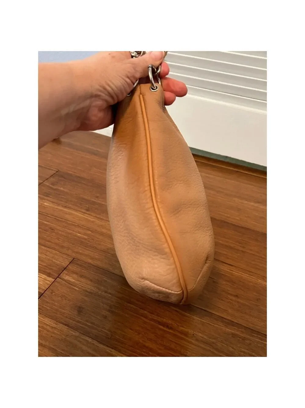 MAXX New York Tan Leather Hobo Handbag Camel Shoulder Bag Silver Hardware